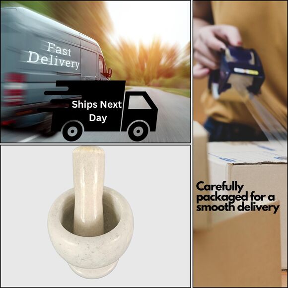 Marble Mortar and Pestle, white stone grinder for herbs & spices Christmas gift - Picture 7 of 7